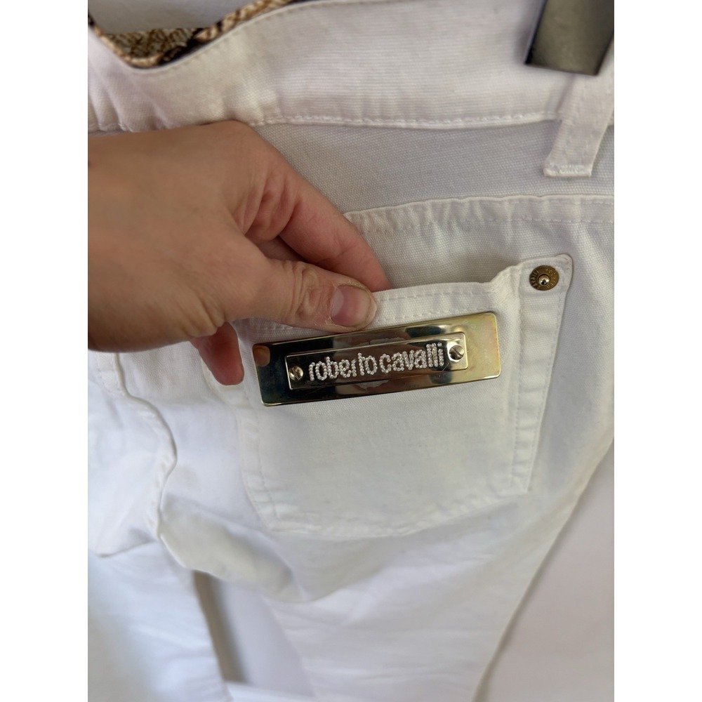 Roberto Cavalli White Denim Med. Jeans Gold Plate Logo Pocket Designer Italy Y2K